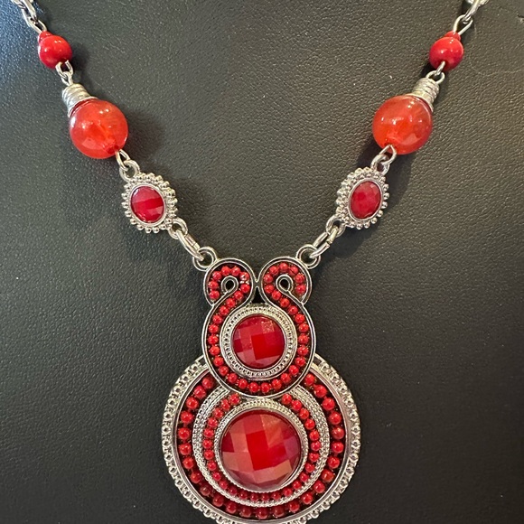 Cato 1946 Red and Silver Necklace with Bold Pendant - Picture 2 of 5